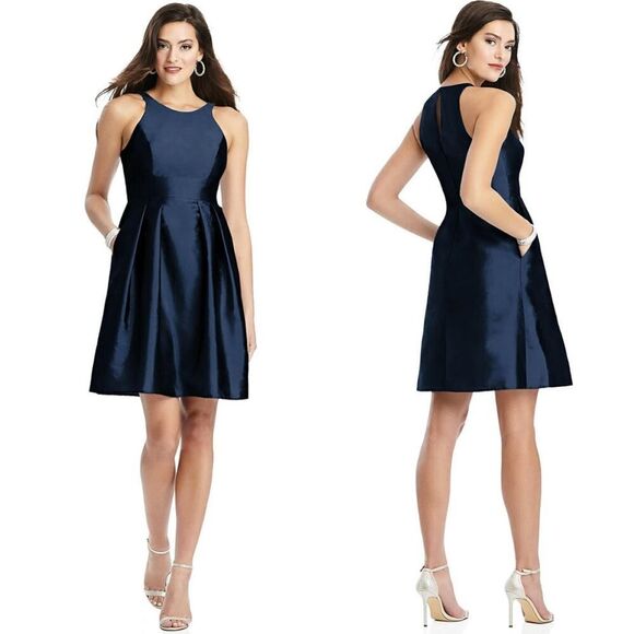 New! Alfred Sung High-Neck Satin Cocktail Dress, Size 6r